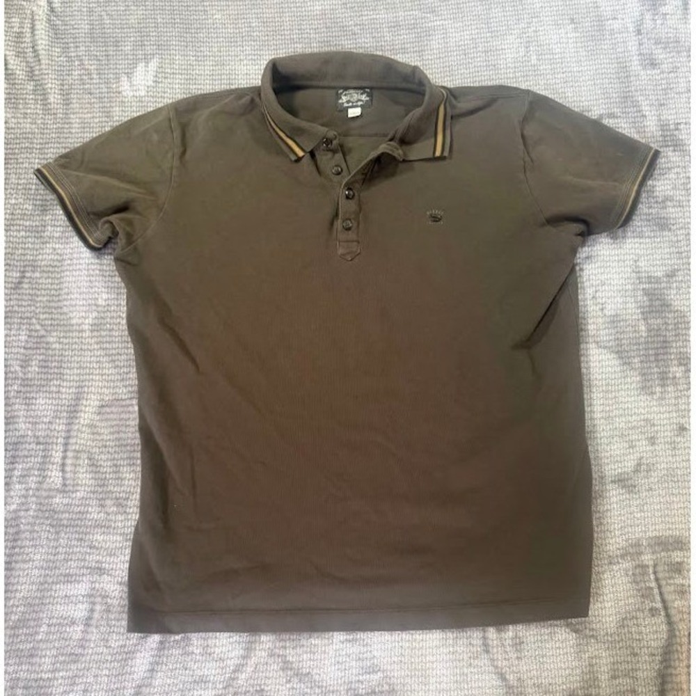 Diesel Industry Mens Polo Shirt Brown Button Short Sleeve Pique‎ Size L